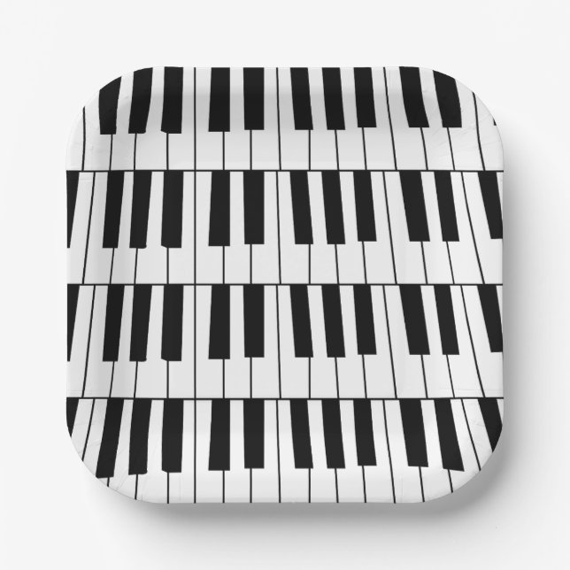 Assiettes En Carton Black and White Piano Keys Pianist Musician Party (Recto)