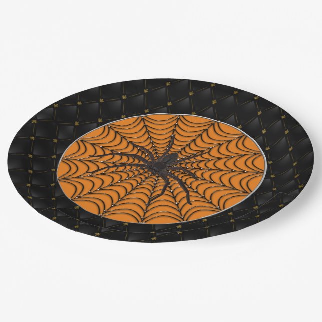 Assiettes En Carton Black Boarder Spider Web Black Spider Halloween (Angle)
