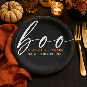 Assiettes En Carton Black Boo Joyeux Halloween Famille