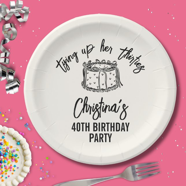 Assiettes En Carton Black Bow Attache ses trente 40e anniversaire (Créateur téléchargé)