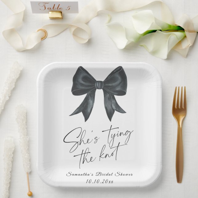Assiettes En Carton Black Bow Elle attache la Fête des mariées de noeu (Mariage)