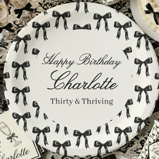 Assiettes En Carton Black Bow Pattern Birthday Black and White Vintage