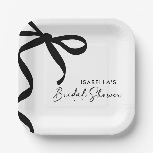 Assiettes En Carton Black Bow She's Tying the Knot Fête des mariées (Recto)