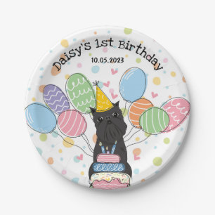 Assiettes En Carton Black Brussels Griffon Chien fête d'anniversaire