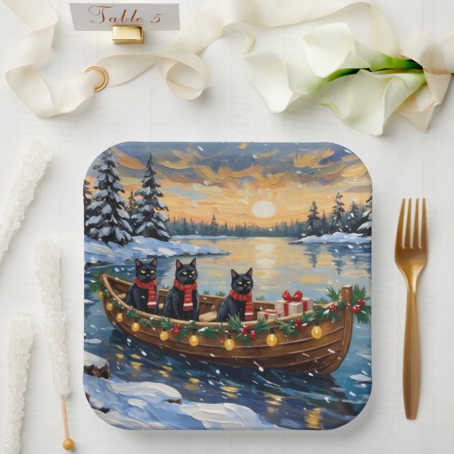 Assiettes En Carton Black Cat Christmas Boat Holiday (Mariage)