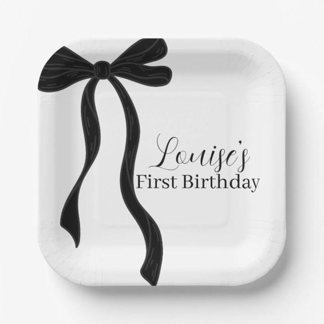 Assiettes En Carton Black Coquette Bow Girl Birthday Party Decor (Recto)