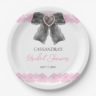 Assiettes En Carton Black Coquette Bow Pink Lace Fête des mariées
