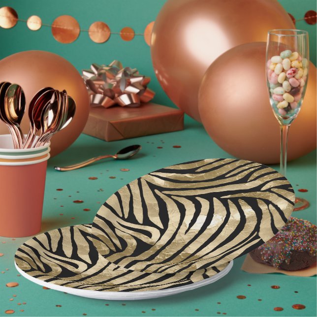 Assiettes En Carton Black et Gold Glam Zebra (Multi)