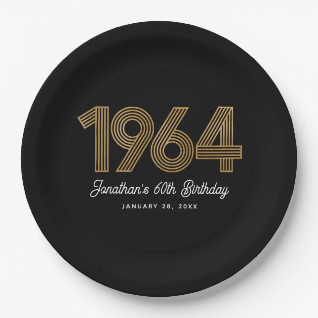 Assiettes En Carton Black Faux Gold 1964 60e anniversaire (Devant)