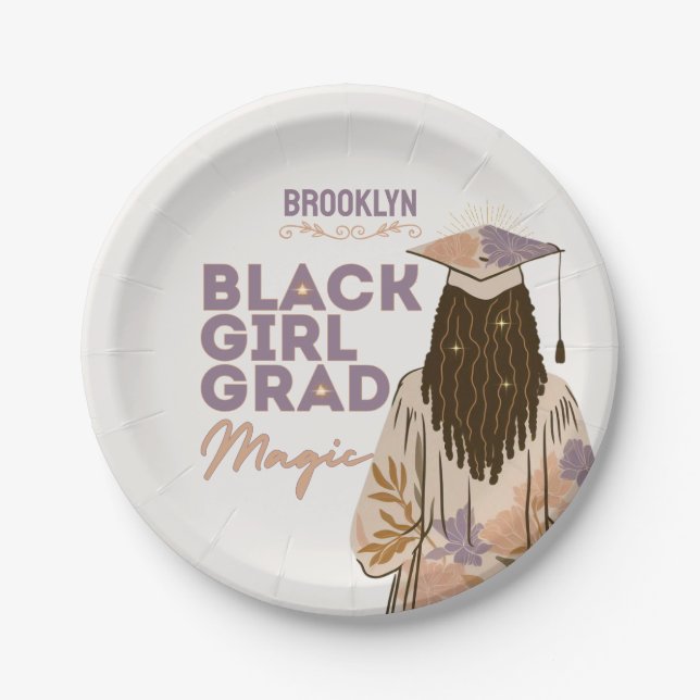 Assiettes En Carton Black Girl Grad Magic Floral Boho Graduation Party (Devant)