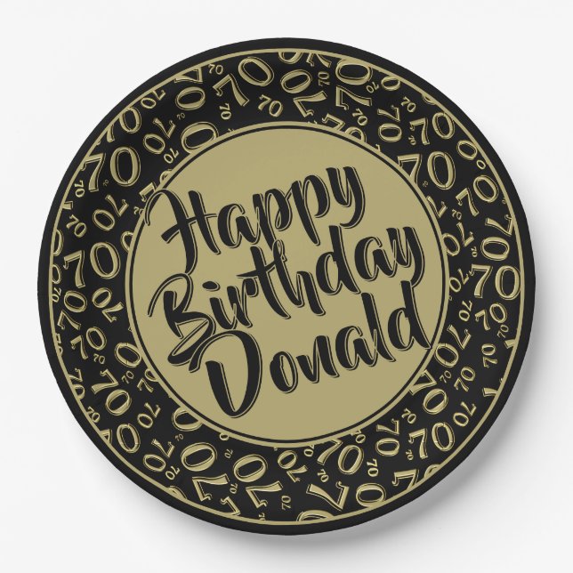 Assiettes En Carton Black/Gold 70th Random Number Pattern (Devant)