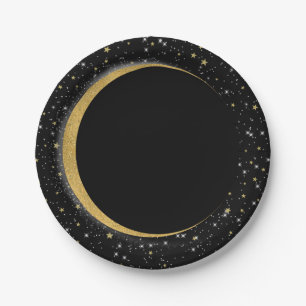 Assiettes En Carton Black & Gold Céleste Lune Étoiles Lunaire Magie