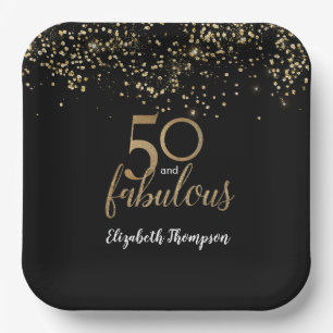 Assiettes En Carton Black Gold Confetti 50 et fabuleux 50e anniversair