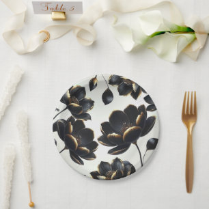 Assiettes En Carton Black & Gold Moderne Lune Céleste Étoiles Mariage