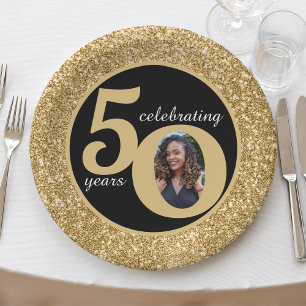 Assiettes En Carton Black & Gold Parties scintillant 50 Cinquante ans
