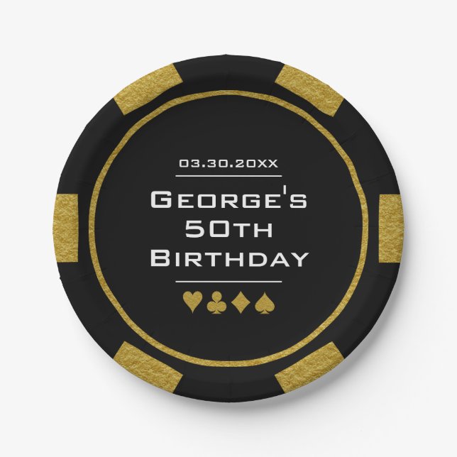 Assiettes En Carton Black Gold Poker Chip Las Vegas Casino Anniversair (Devant)