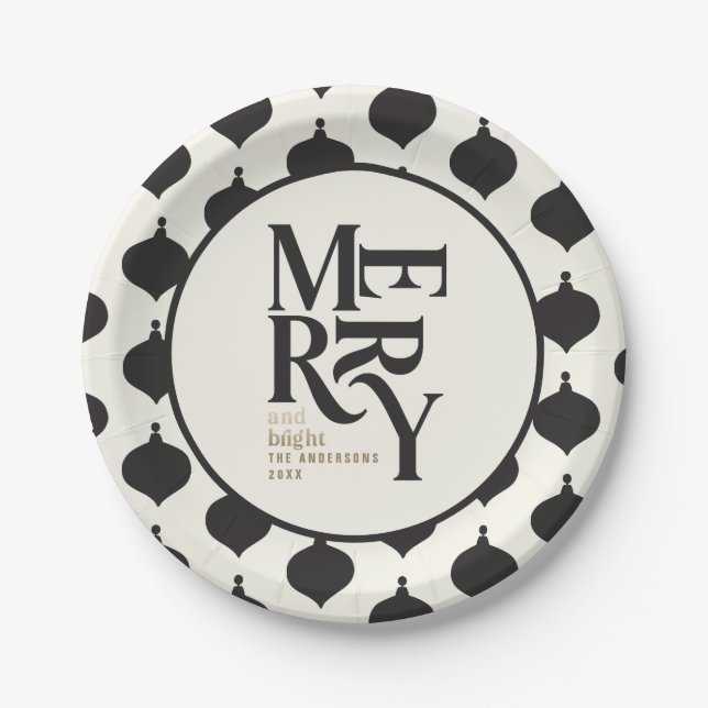 Assiettes En Carton Black & Gold vintage merry chritsmans (Devant)