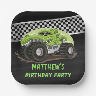 Assiettes En Carton Black Green Gator Monster Truck fête d'anniversair