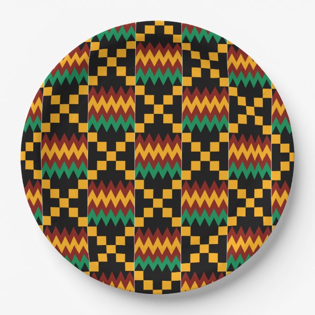 Assiettes En Carton Black, Green, Red, et Yellow Kente Cloth (Devant)