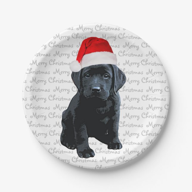 Assiettes En Carton Black Lab Père Noël Chien - Joyeux Chien du Labrad (Devant)