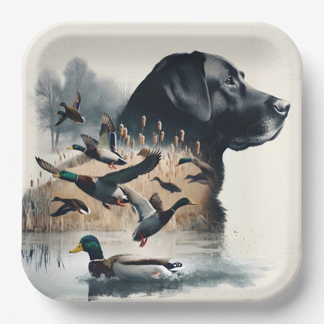Assiettes En Carton Black Labrador Retriever et Canards (Recto)