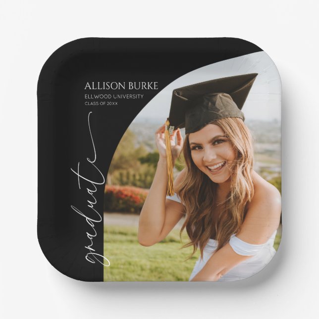 Assiettes En Carton Black Minimal Minimalist Photo Arch Graduation (Recto)
