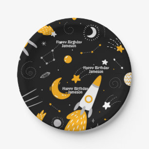 Assiettes En Carton Black Night Sky Externe Rocket Anniversaire