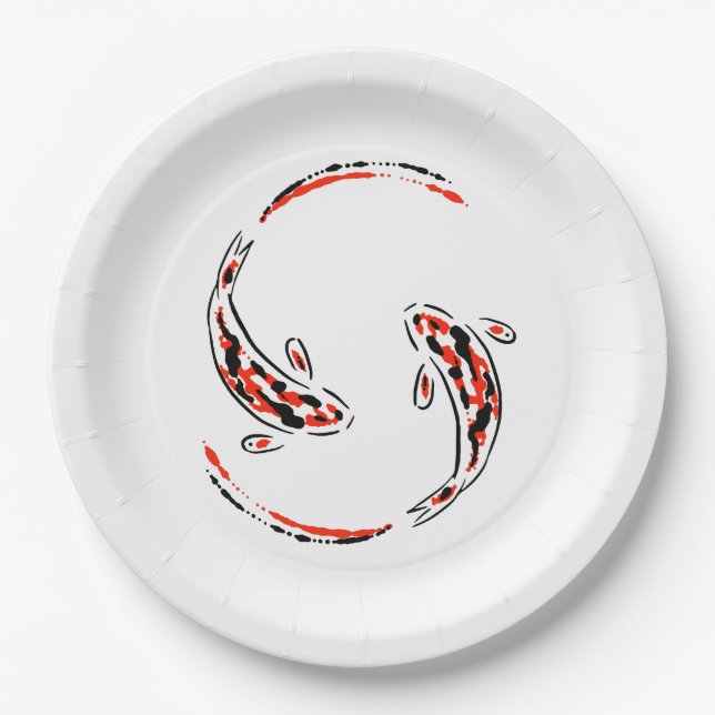 Assiettes En Carton Black & Red Japanese Koi Fish Artistic (Devant)