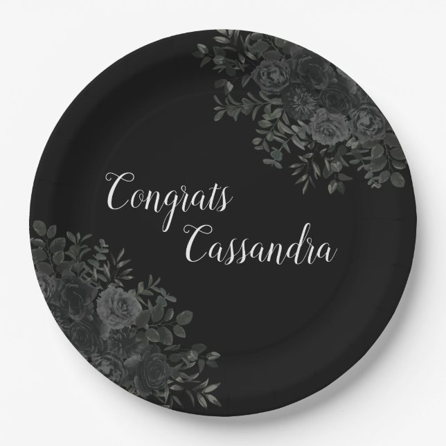 Assiettes En Carton Black Rose Dark Gothic Graduation Party (Devant)