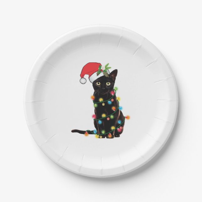 Assiettes En Carton Black Santa Cat Tangled Up (Devant)