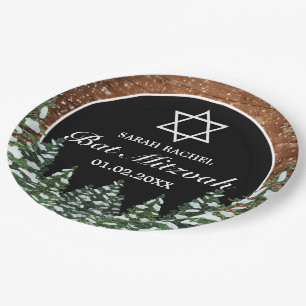 Assiettes En Carton Black Snowy Bois & Forêt Pine Bar Bat mitzvah