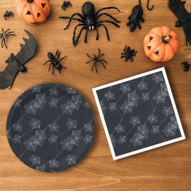 Assiettes En Carton Black spider web Halloween party (Black spider web Halloween party Paper Plates)