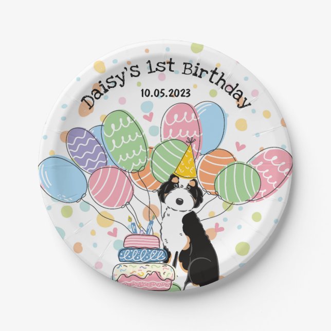 Assiettes En Carton Black Tri Aussiedoodle Anniversaire Plaques papier (Devant)