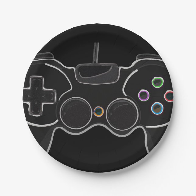 Assiettes En Carton Black Video Game Controller Gamer Anniversaire Par (Devant)