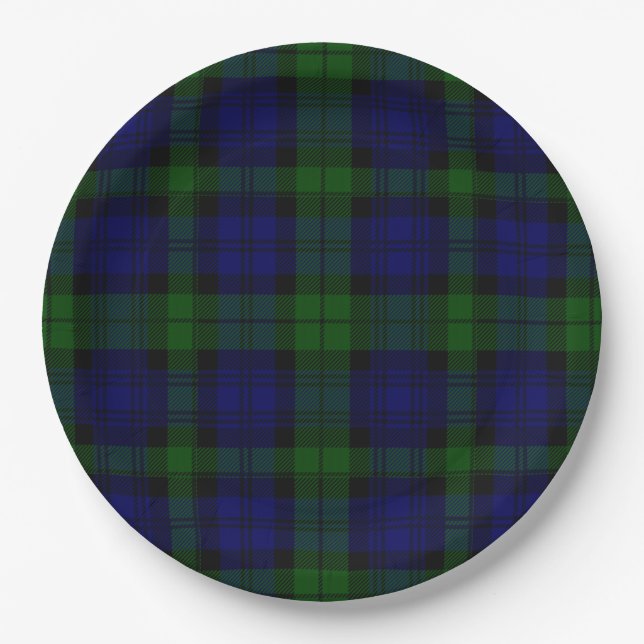 Assiettes En Carton Black Watch Tartan bleu vert Plaid (Devant)