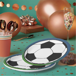 Assiettes En Carton Black White Football Football Sports Anniversaire