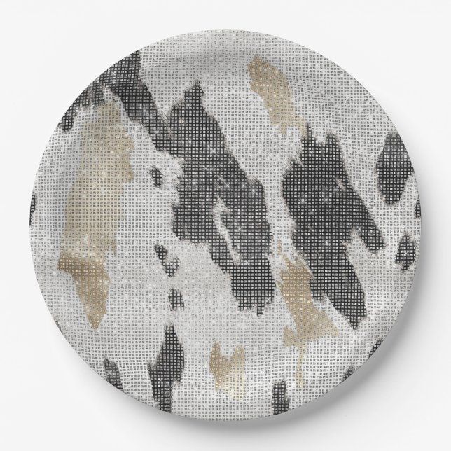 Assiettes En Carton Black White Gold Vache Poster de animal étincelle  (Devant)