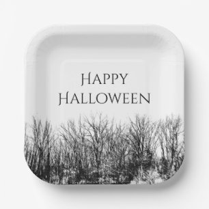 Assiettes En Carton Black White Gothic Woods Halloween Party