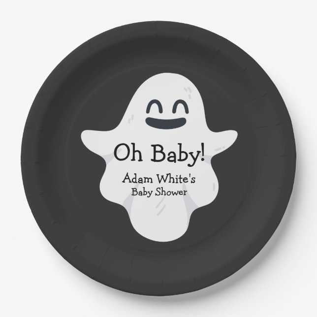 Assiettes En Carton Black & White Oh Baby Ghost Baby shower d'Hallowee (Devant)