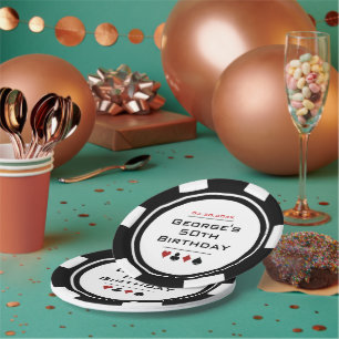Assiettes En Carton Black White Poker Chip Las Vegas Casino Anniversai