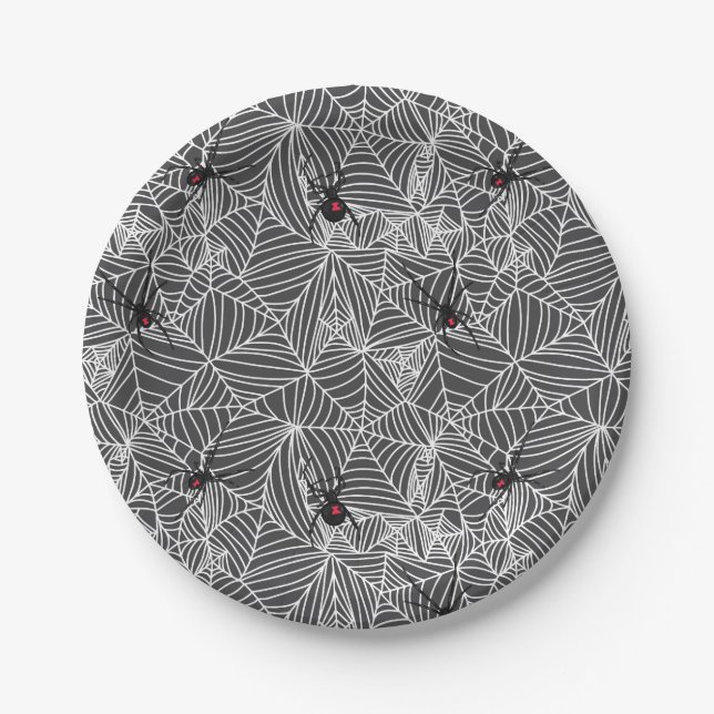 Assiettes En Carton Black Widow Spider Web Grey (Devant)