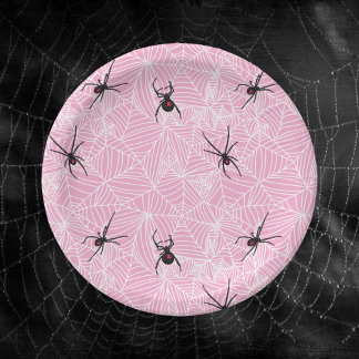 Assiettes En Carton Black Widow Spider Web Pink