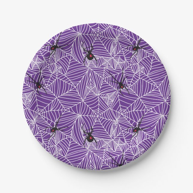 Assiettes En Carton Black Widow Spider Web Purple (Devant)