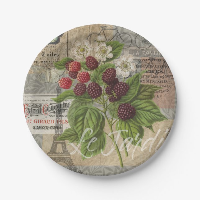 Assiettes En Carton Blackberries Floral Garden Flower Papillon Art (Devant)