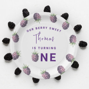 Assiettes En Carton Blackberry d'aquarelle 1er anniversaire