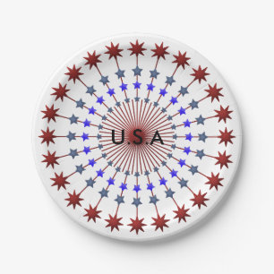 Assiettes En Carton Blanc americana et rouge et bleu avec des étoiles
