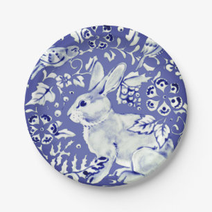 Assiettes En Carton Blanc bleu Chine Look Rabbit Bird Floral & Folid