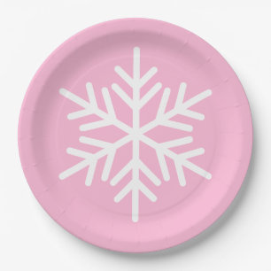 Assiettes En Carton Blanc Chic Festif Flocon de Neige Alpin sur Fond R