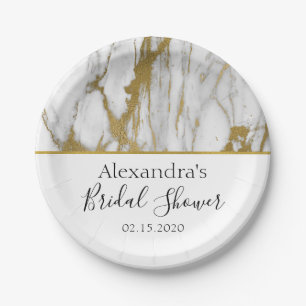 Assiettes En Carton Blanc de Fête de la mariée et marbre élégant d'or