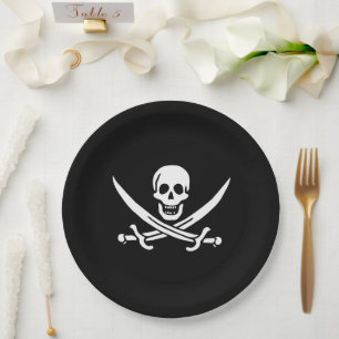 Assiettes En Carton Blanc, Drapeau Pirate Calico Jack, Crâne & Cutlass